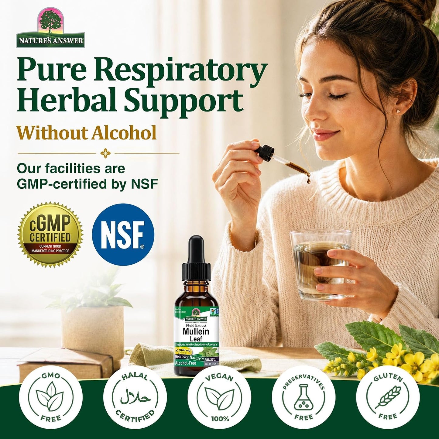Nature's Answer Mullein Leaf Respiratory Support Liquid Drops