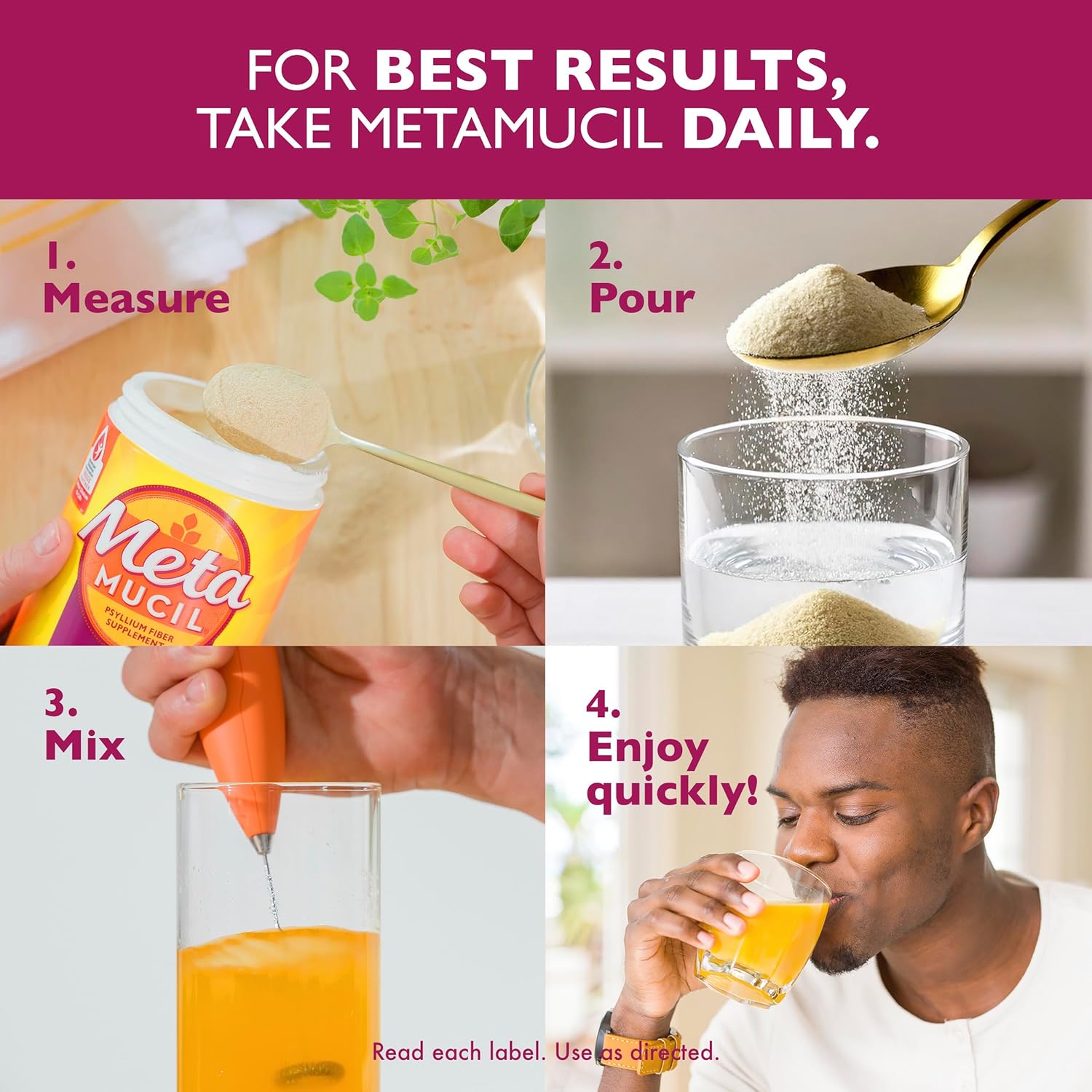 Metamucil 4-in-1 Psyllium Husk Fiber Supplement Sugar-Free Orange 180 Servings