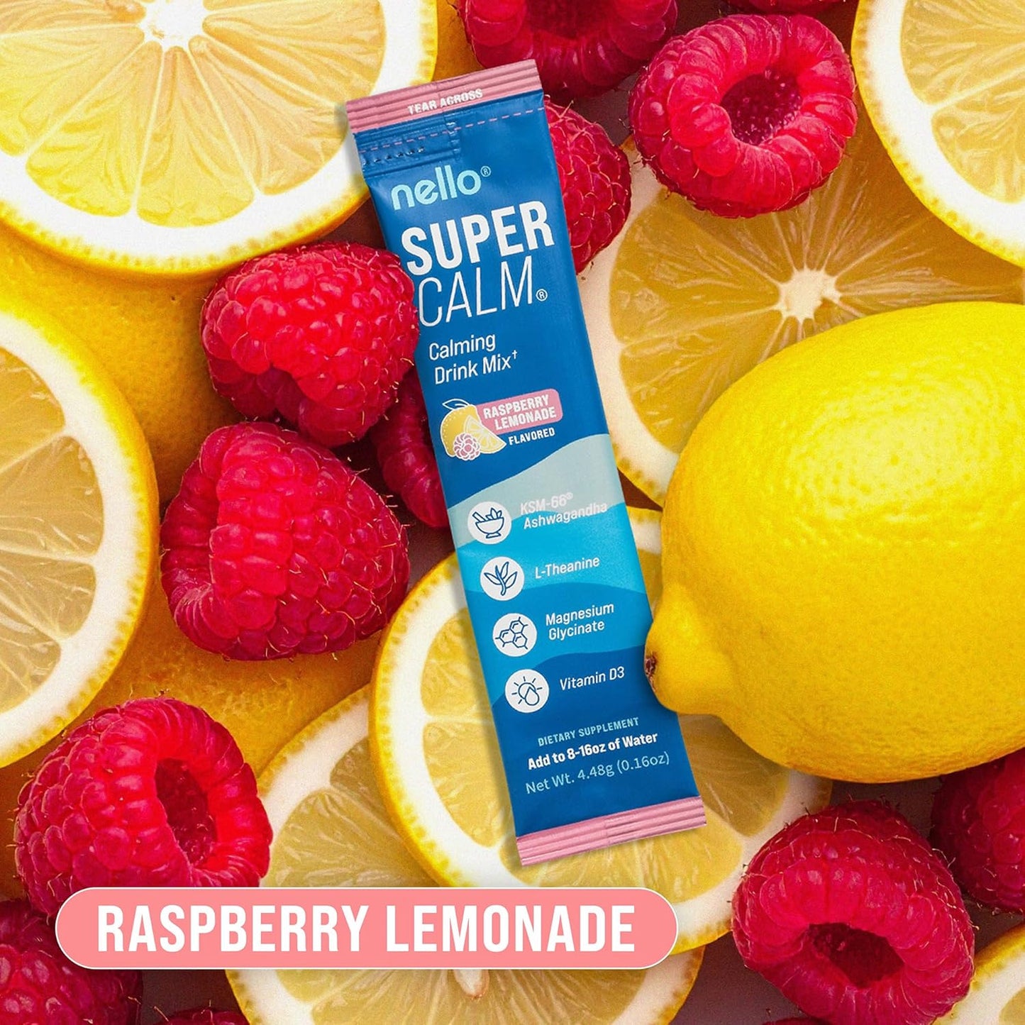 Nello Supercalm Powdered Drink Mix Cortisol Reducer Raspberry Lemonade