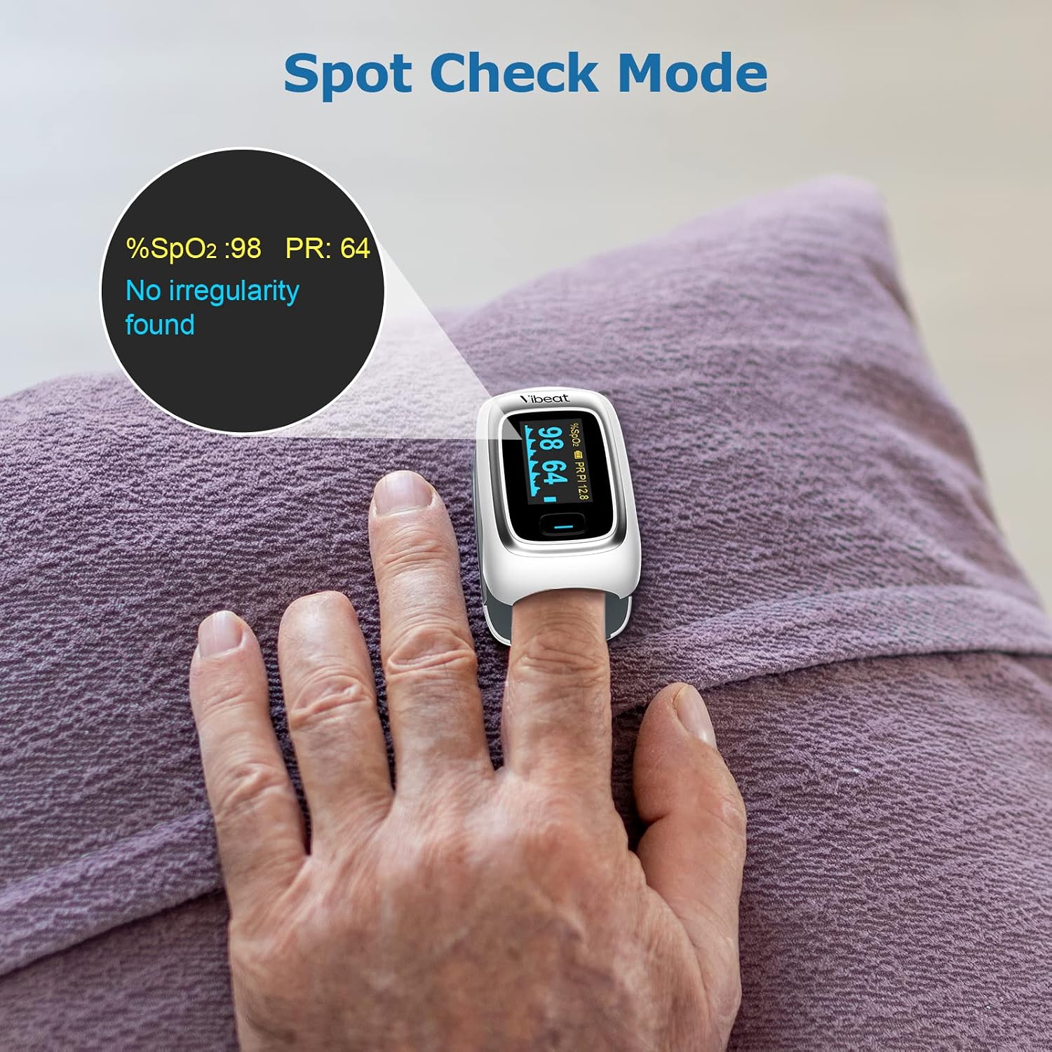 Vibeat Fingertip Pulse Oximeter Blood Oxygen Saturation Monitor Portable SpO2 & Pulse Rate Monitor Batteries and Lanyard Included