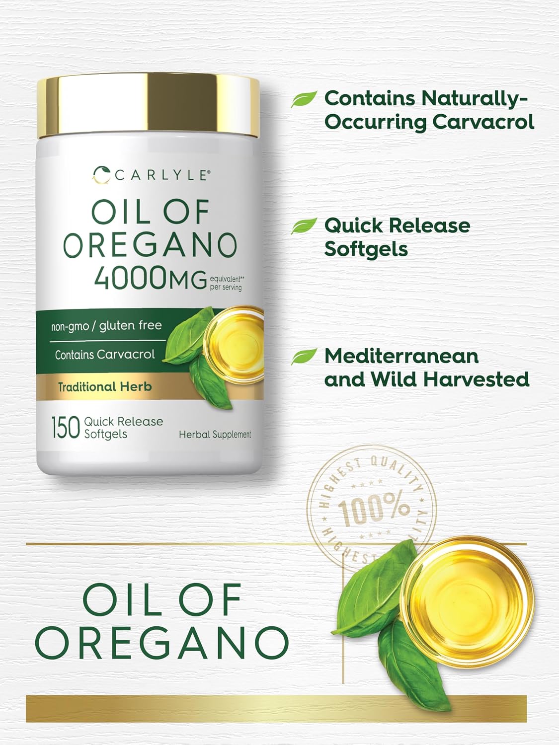 Carlyle Oregano Oil Carvacrol Herbal Health Support Softgels