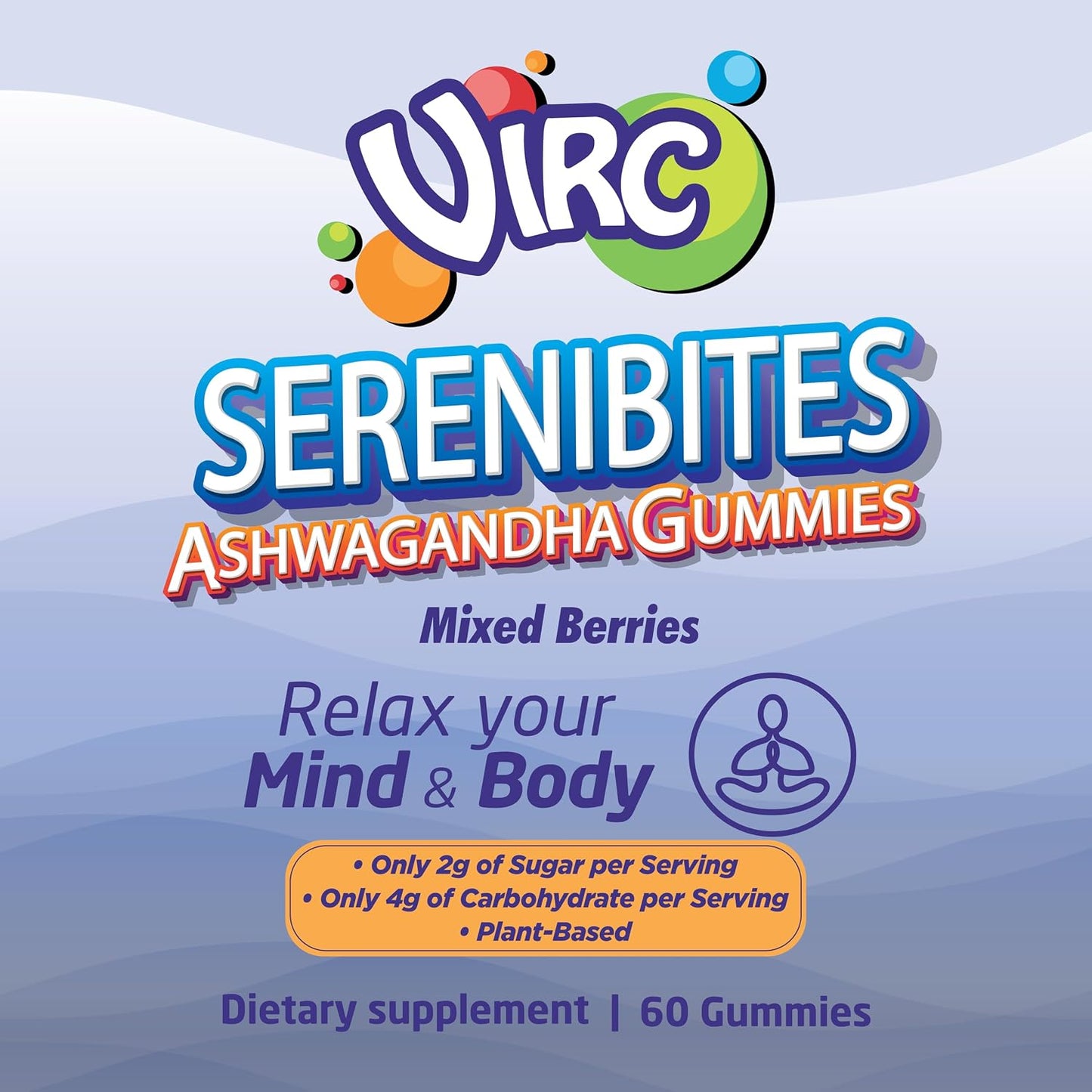 VIRC Snacks Ashwagandha Stress Energy Support Mixed Berries Gummies 60 Count