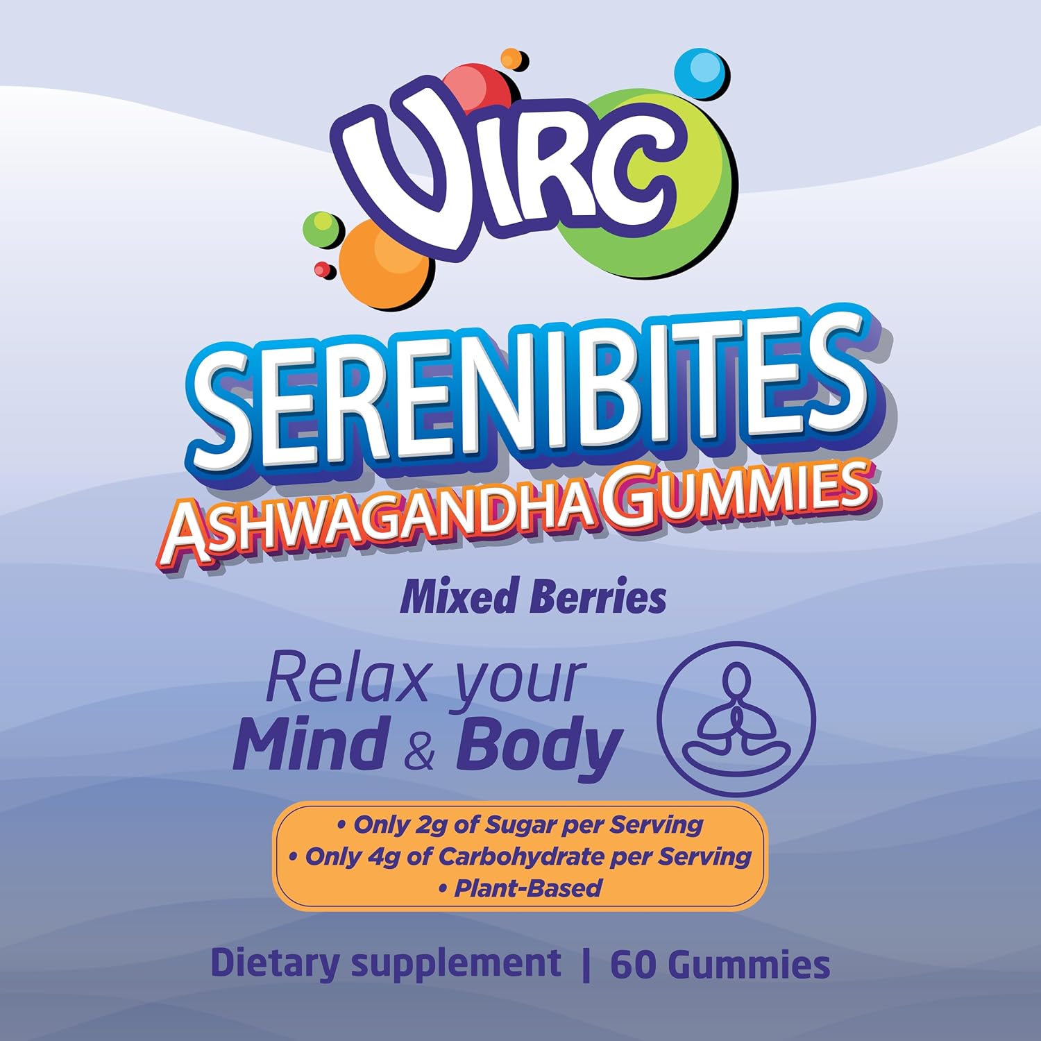 VIRC Snacks Ashwagandha Stress Energy Support Mixed Berries Gummies 60 Count
