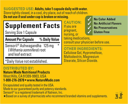 Nature Made Sensoril Ashwagandha Stress Mood Support Capsules