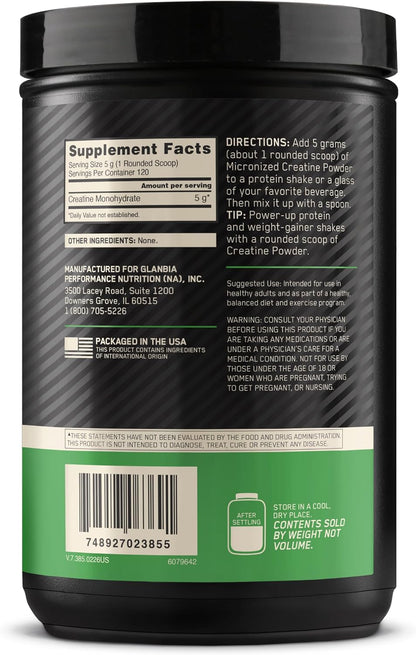Optimum Nutrition Micronized Creatine Monohydrate Powder 5g Per Serving 120 Servings