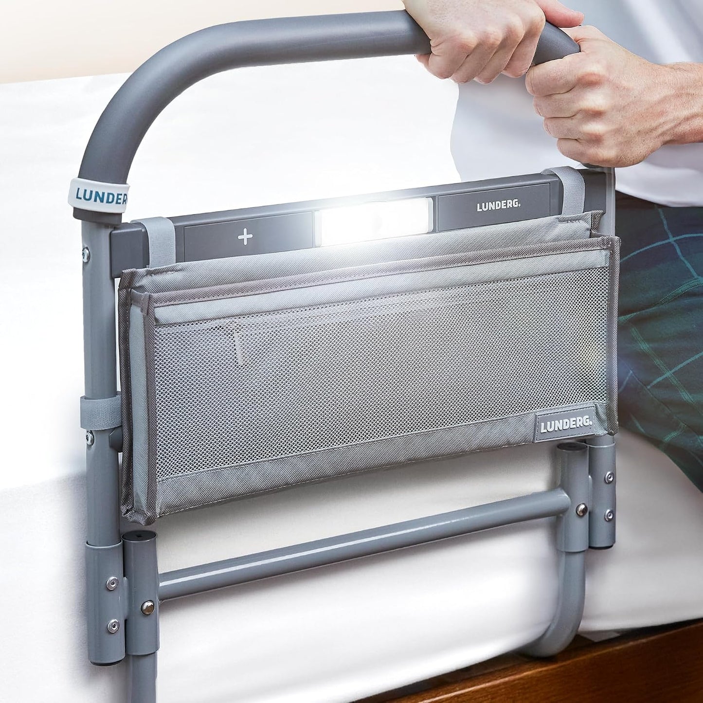 Lunderg Bed Assist Rail for Seniors Motion Light Non-Slip Grab Bar Easy Install Elderly Safety Support