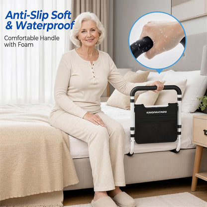 KingPavonini Bed Rails for Elderly Adults Safety 380 lbs ASTM Approved Adjustable Bed Cane Non-Slip Ergonomic Handle Storage Bag Tool-Free