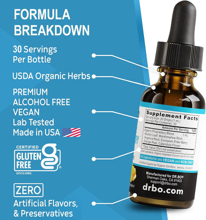 DR. BO Organic Mullein Drops Lung Detox Respiratory Support Liquid