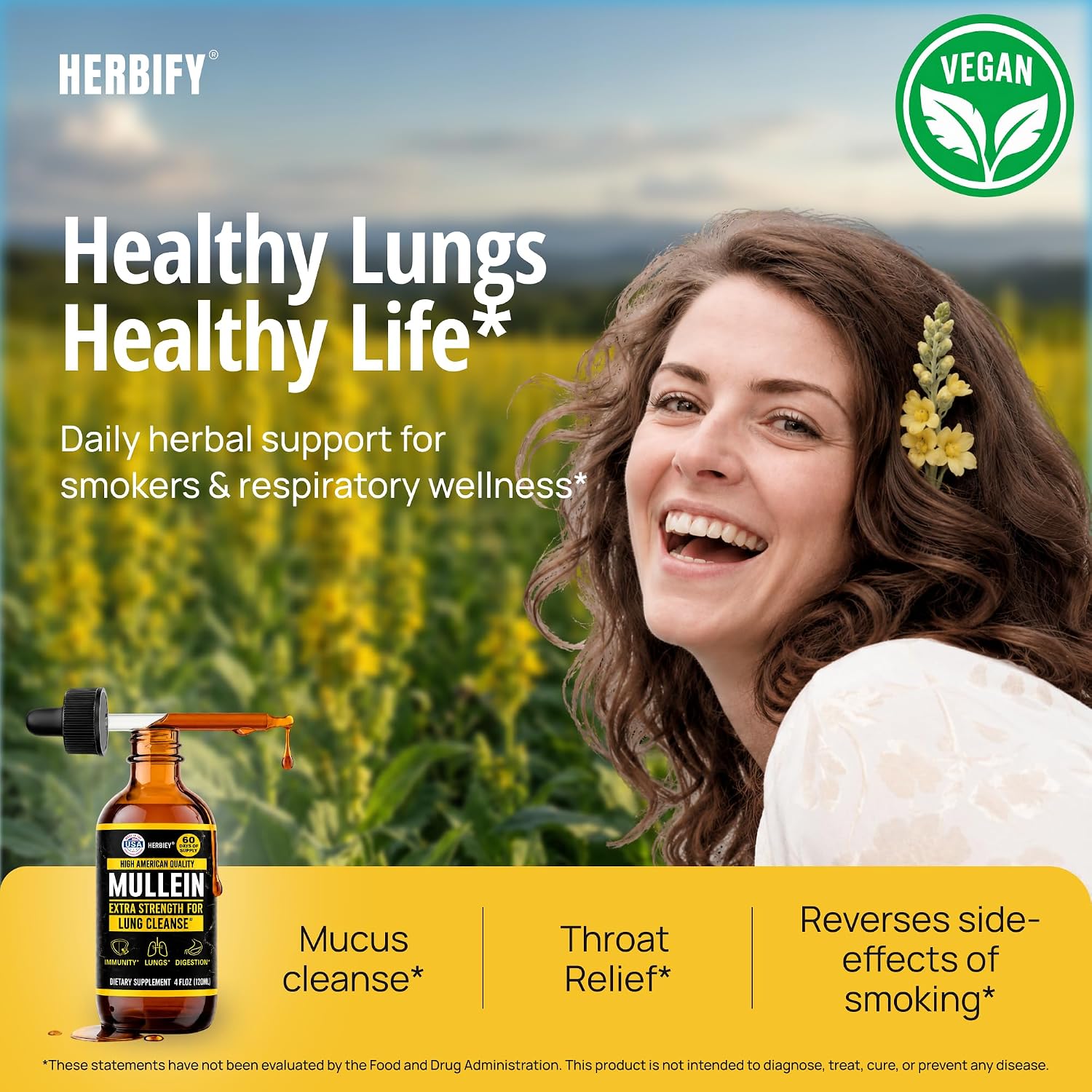 HERBIFY Mullein Leaf Extract Respiratory Support Liquid Drops
