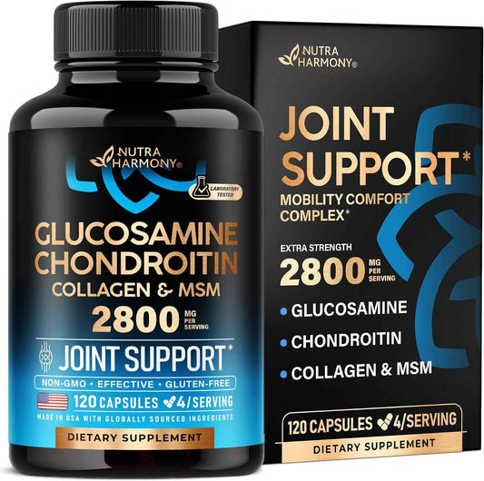 Nutra Harmony Glucosamine Chondroitin MSM Collagen Joint Supplement 2800mg 120 Capsules