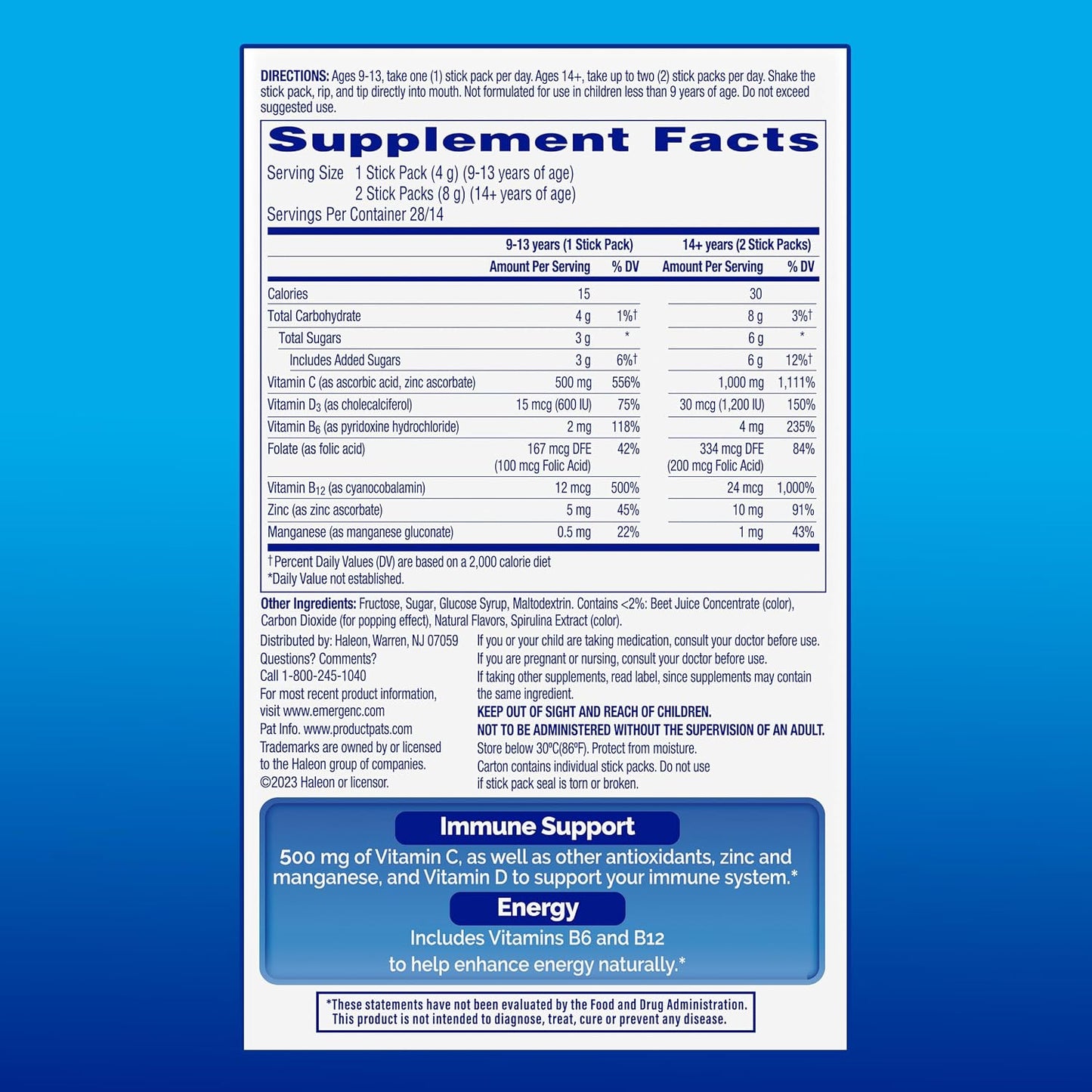 Emergen-C Immune+ 500 mg Immune Support Dietary Supplement Crystals