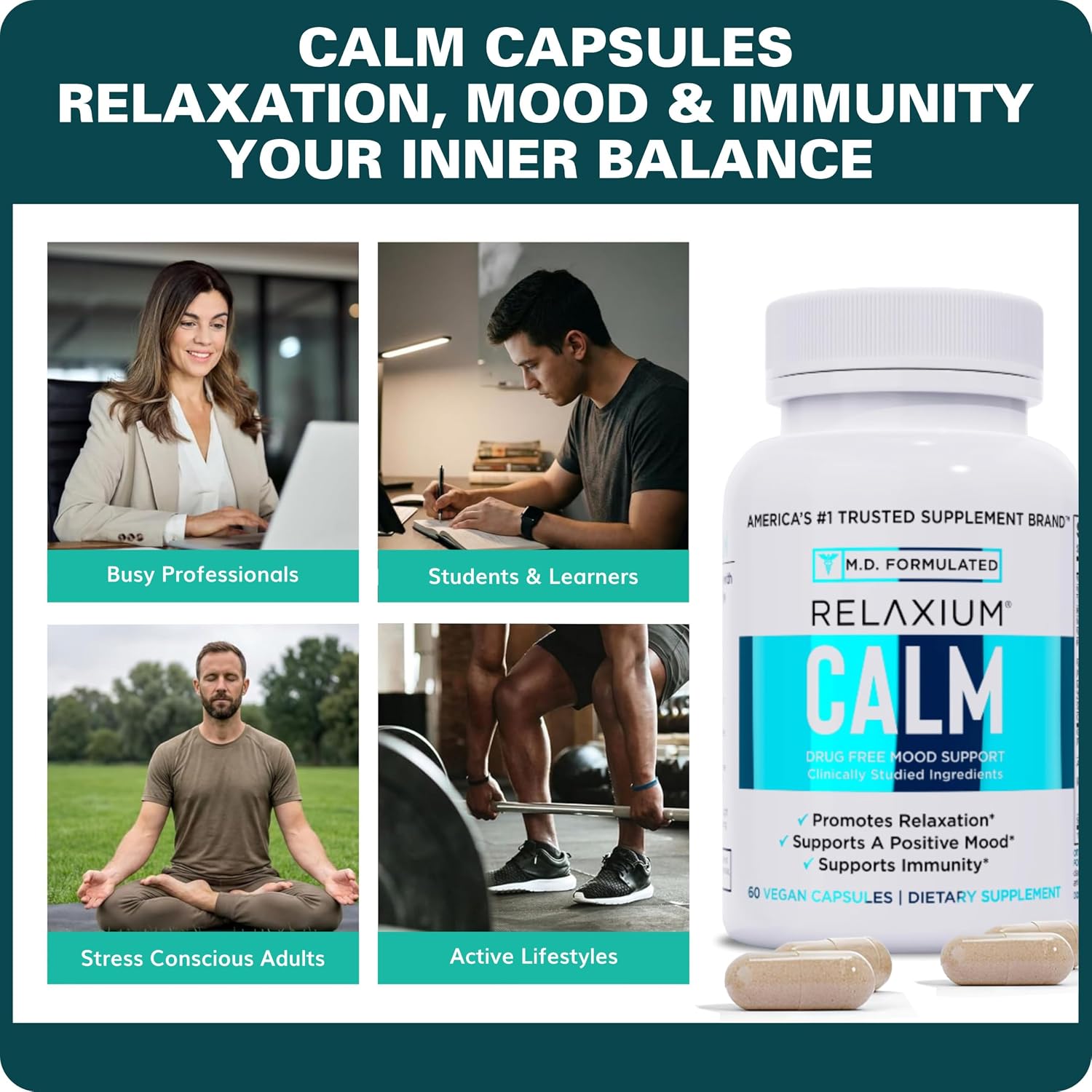 Relaxium Calm Stress Mood Support Supplement Capsules 60 Count