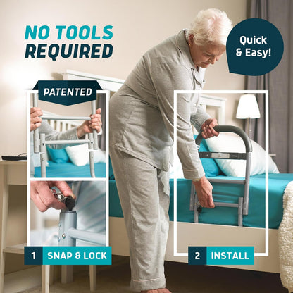 Lunderg Bed Assist Rail for Seniors Motion Light Non-Slip Grab Bar Easy Install Elderly Safety Support