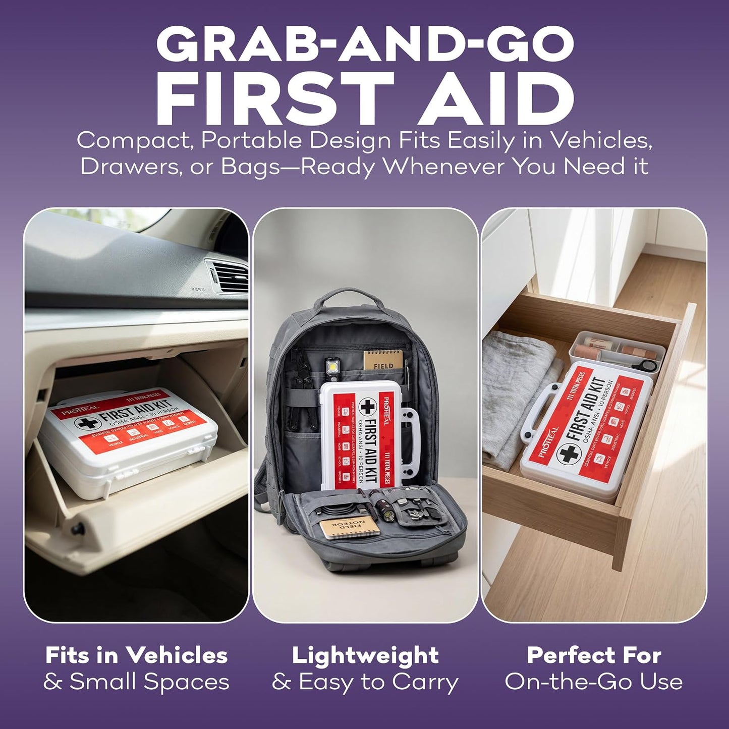 ProHeal OSHA Compliant First Aid Kit Type III ANSI Class A 111 Pieces Latex Free Wall Mountable for Car Home Office Truck Construction 10 Person