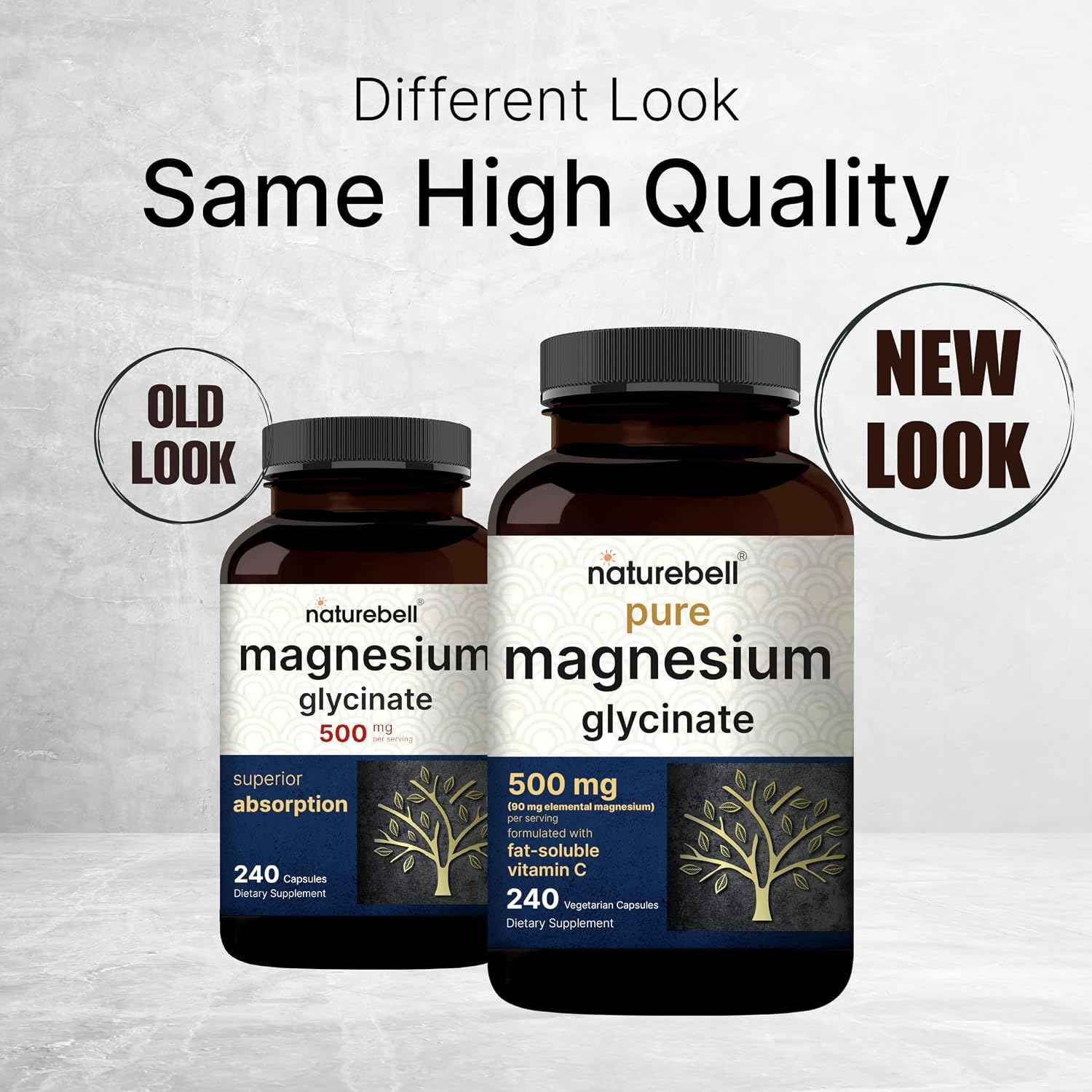 Naturebell Pure Magnesium Glycinate 500mg Chelated 240 Veggie Capsules