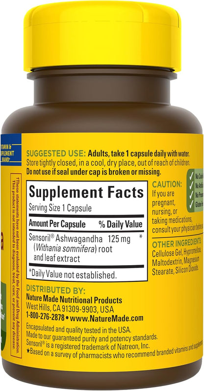 Nature Made Sensoril Ashwagandha Stress Mood Support Capsules