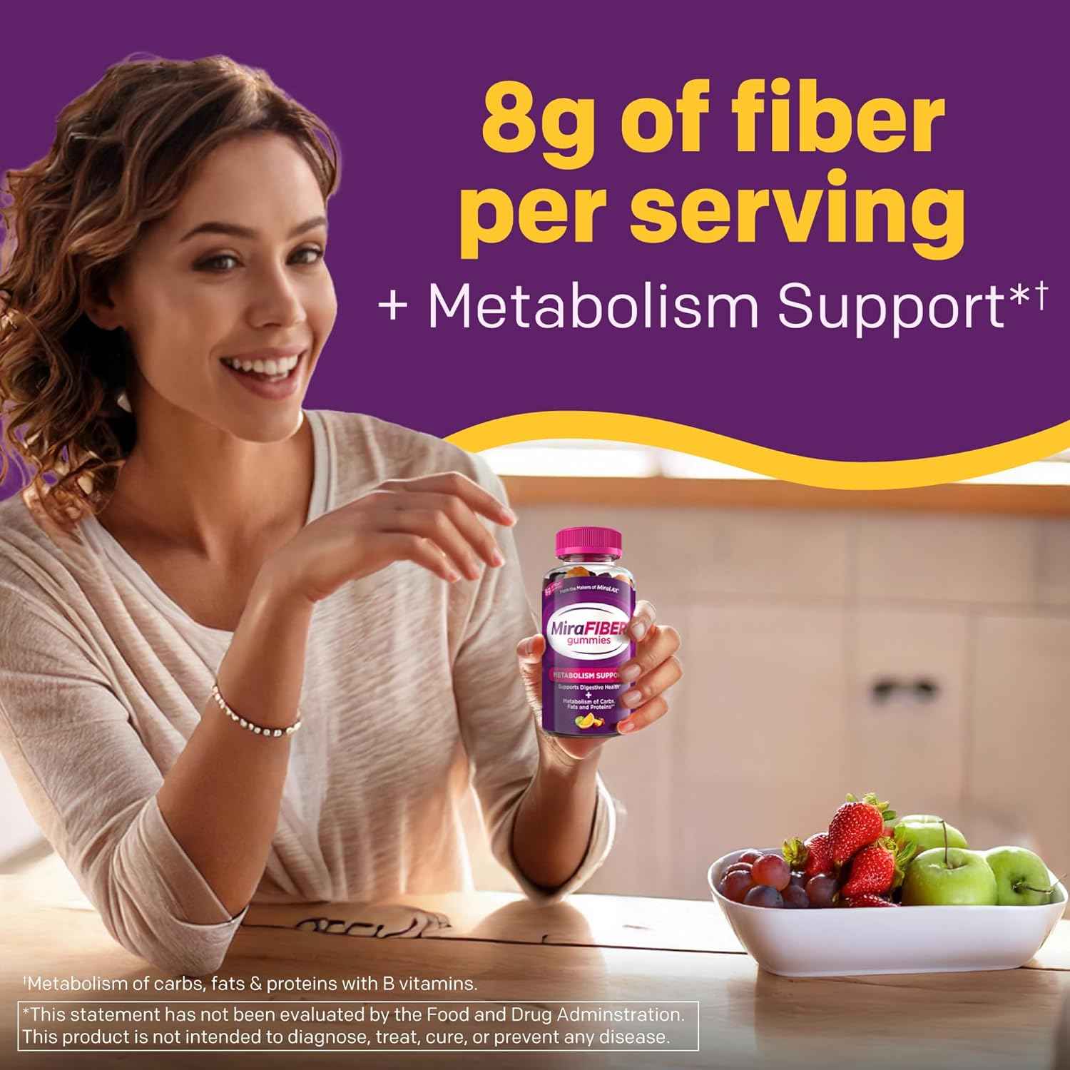 MiraFIBER Prebiotic Fiber Gummies 8g Mixed Fruit Flavor 72 Count