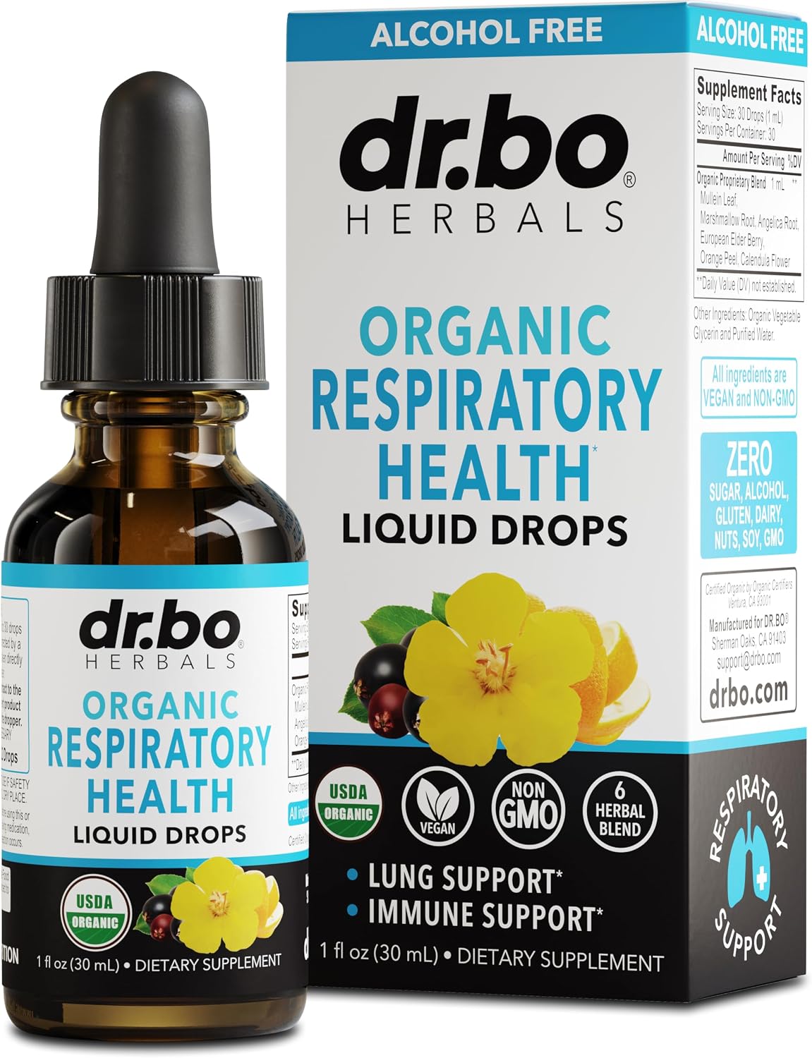DR. BO Organic Mullein Drops Lung Detox Respiratory Support Liquid