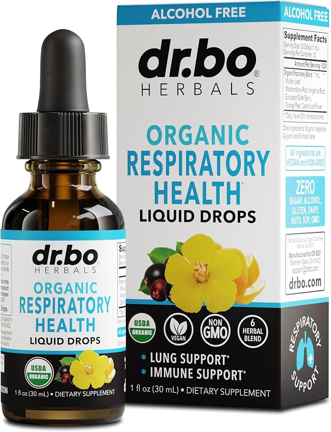 DR. BO Organic Mullein Drops Lung Detox Respiratory Support Liquid