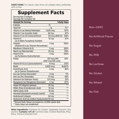 Nature's Bounty Advanced Hair Skin & Nails Argan-Infused Supplement 150 Softgels