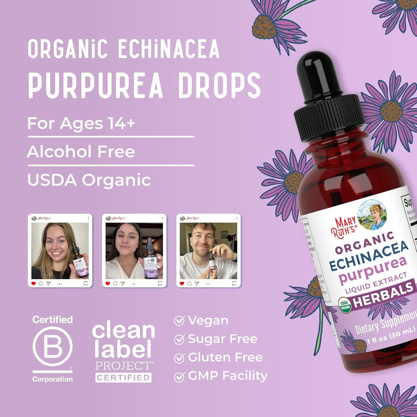 MARYRUTH'S Organic Echinacea Purpurea Immune Support Liquid Drops