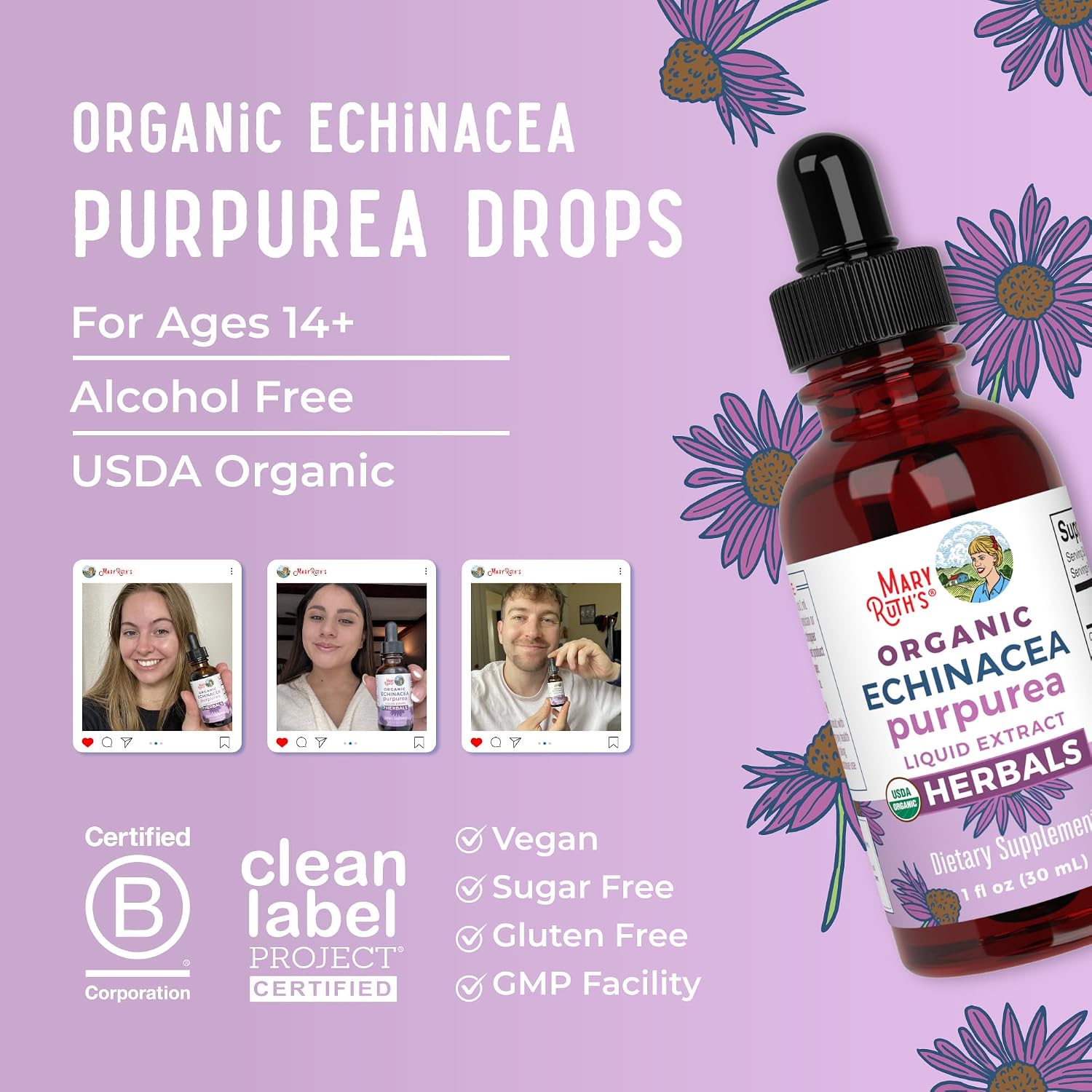 MARYRUTH'S Organic Echinacea Purpurea Immune Support Liquid Drops