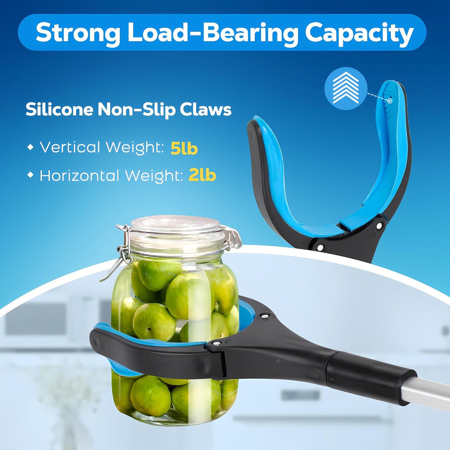 Grabber Reacher Tool 32 in Extra Long Foldable Gripper Heavy Duty Pick Up Stick for Seniors Trash Surgery Recovery Blue
