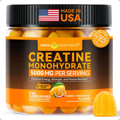 Inner Brightness Creatine Monohydrate Gummies 5000mg for Muscle Growth, Strength & Energy, Sugar Free, Vegan, 120 Count