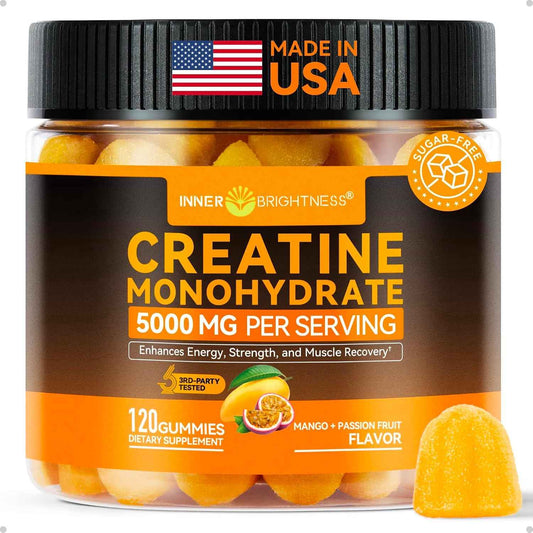 Inner Brightness Creatine Monohydrate Gummies 5000mg for Muscle Growth, Strength & Energy, Sugar Free, Vegan, 120 Count