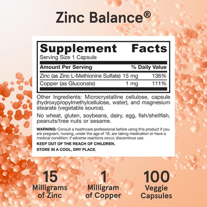 Jarrow Formulas Zinc Balance 15 mg 100 Veggie Caps