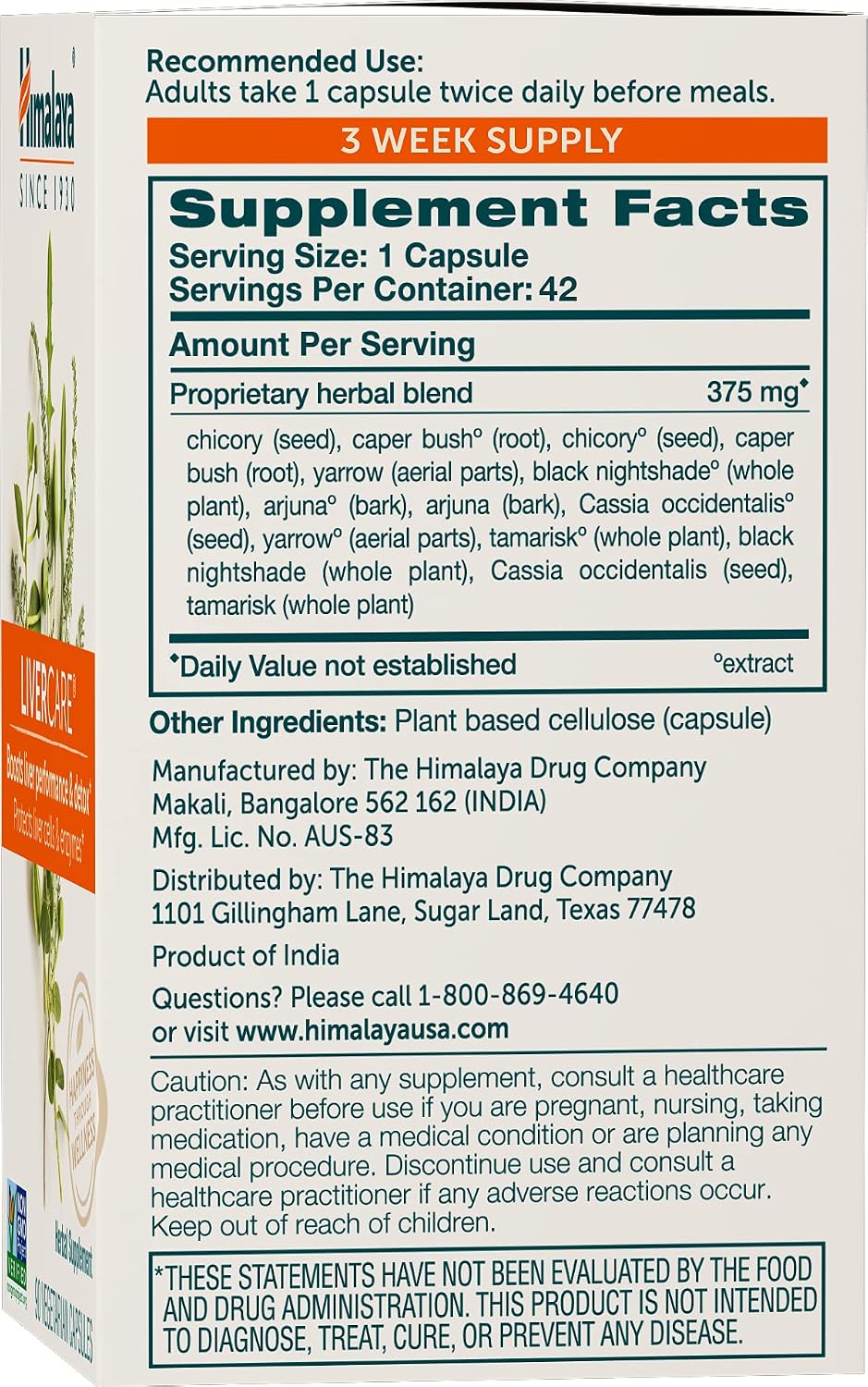 Himalaya LiverCare Liver Support Detox Cleanse Formula Capsules