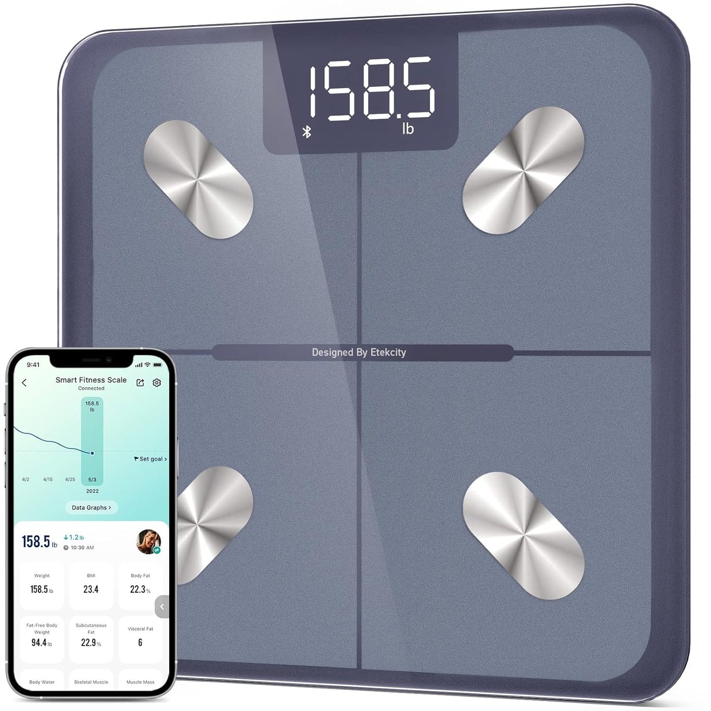 Etekcity Smart Scale Body Weight Fat BMI 400 lb Capacity Bluetooth LED Tempered Glass