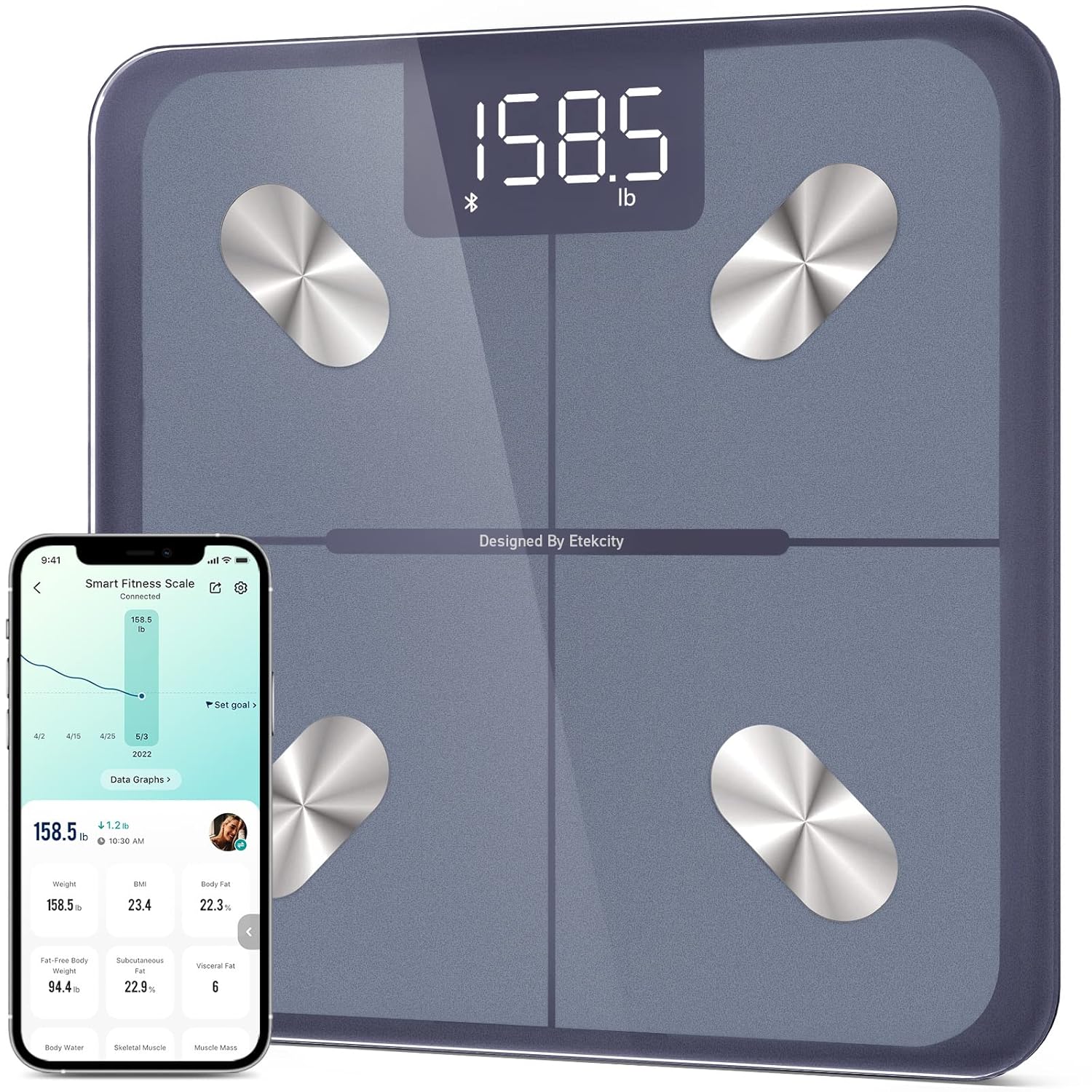 Etekcity Smart Scale Body Weight Fat BMI 400 lb Capacity Bluetooth LED Tempered Glass