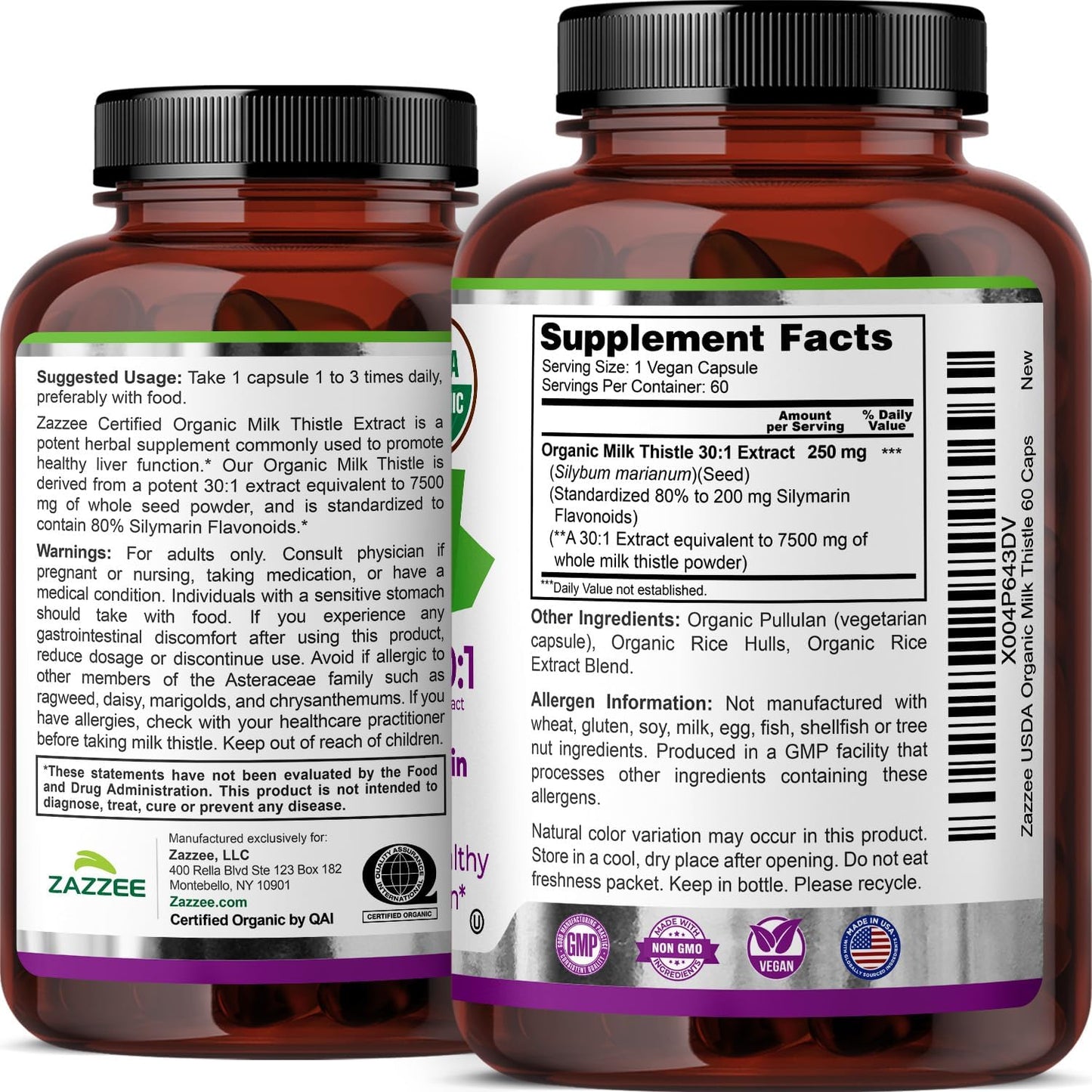 Zazzee Milk Thistle Liver Support Detox Formula Capsules
