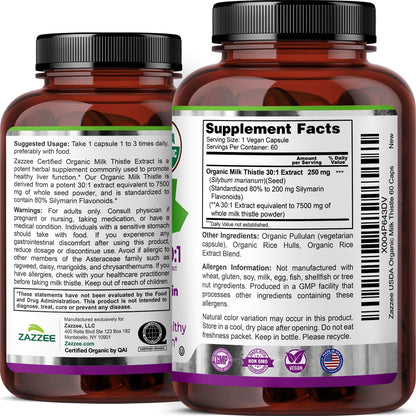 Zazzee Milk Thistle Liver Support Detox Formula Capsules