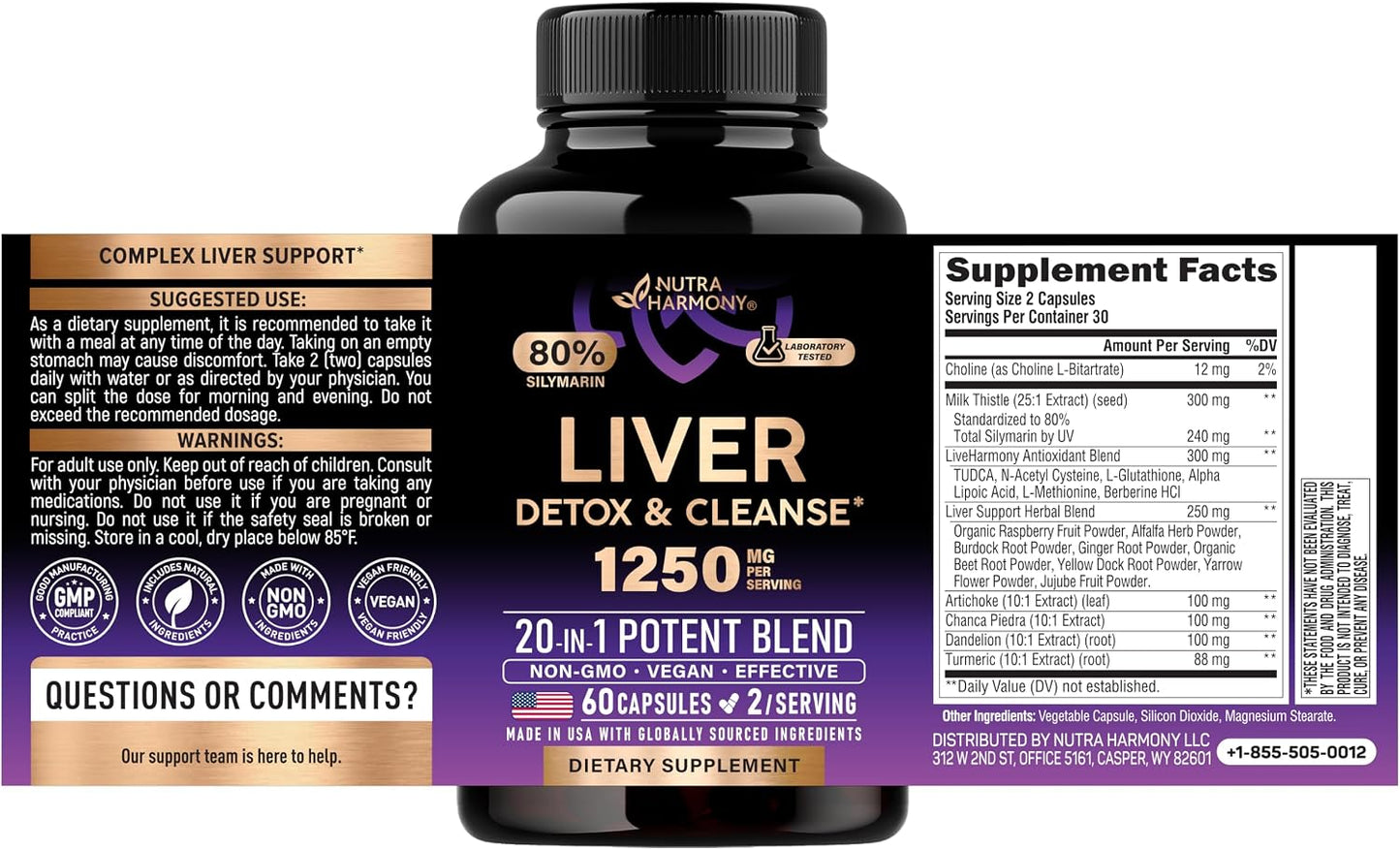 NUTRAHARMONY Milk Thistle TUDCA Liver Cleanse Detox Support Capsules