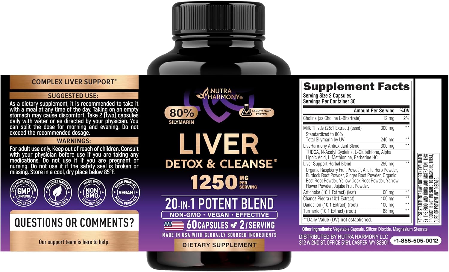 NUTRAHARMONY Milk Thistle TUDCA Liver Cleanse Detox Support Capsules