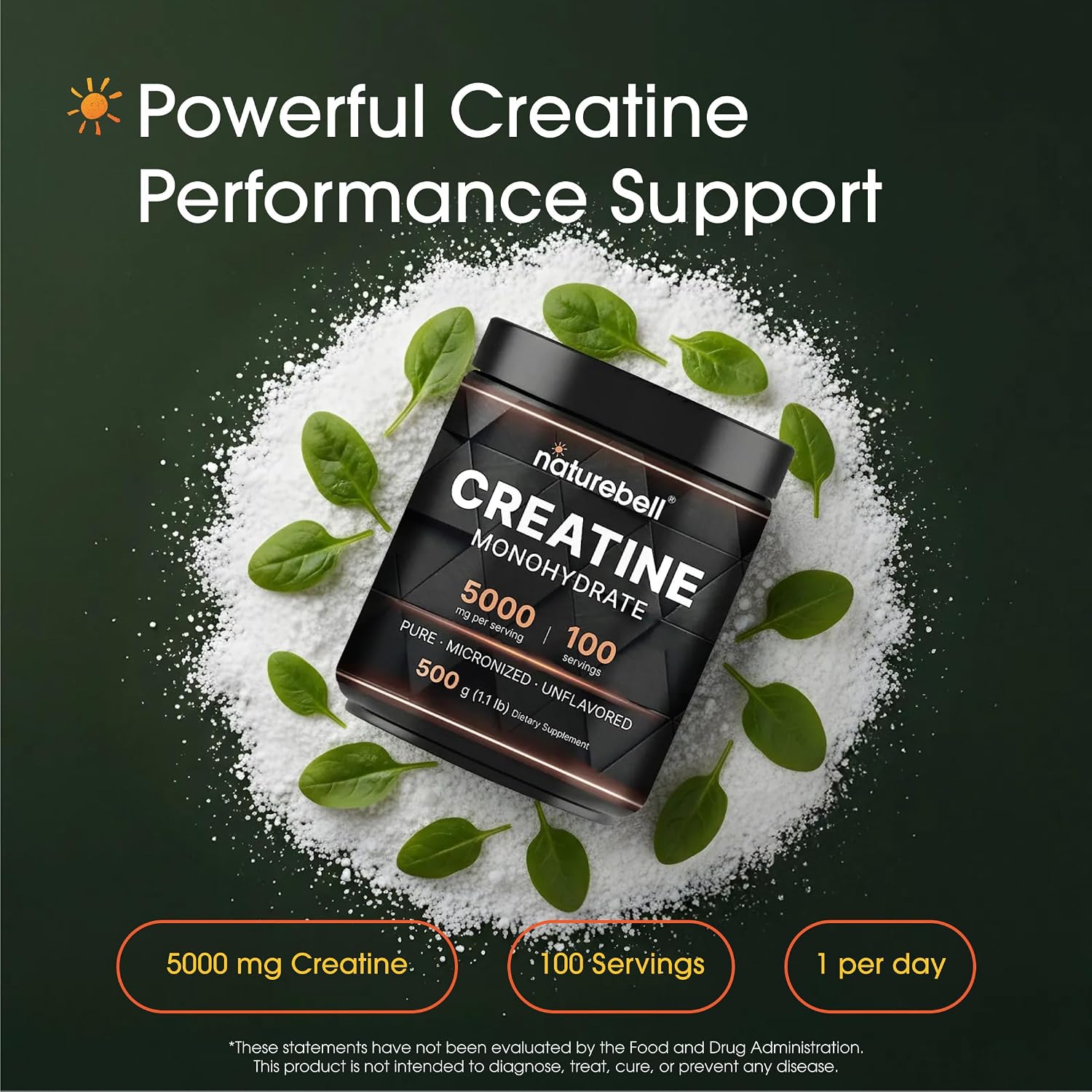 NatureBell Micronized Creatine Monohydrate Powder 5000mg Per Serving 100 Servings