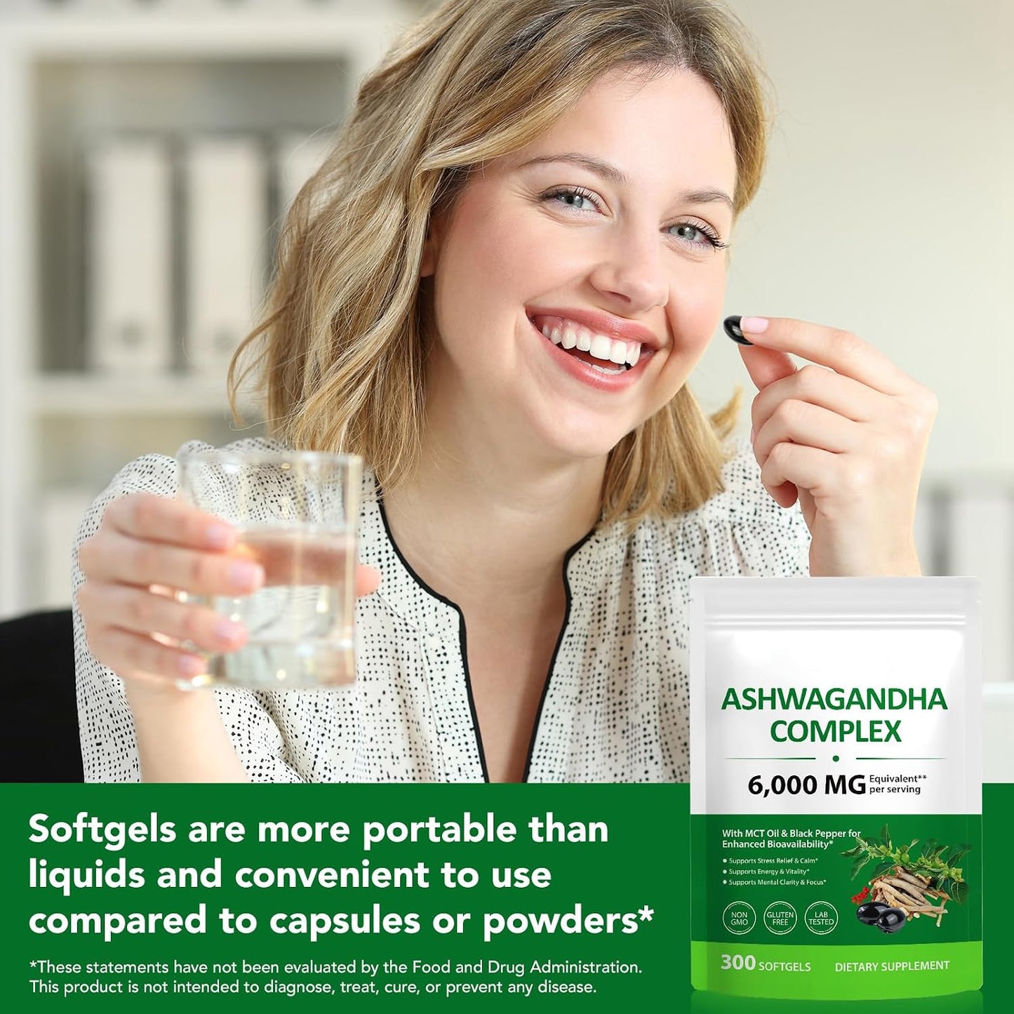ZUZOKKAHA Ashwagandha Extract Relaxation Calm Mood Supplement Softgels 300 Count