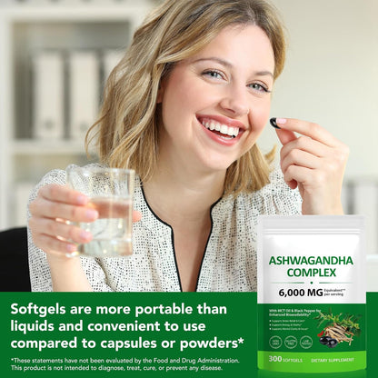 ZUZOKKAHA Ashwagandha Extract Relaxation Calm Mood Supplement Softgels 300 Count