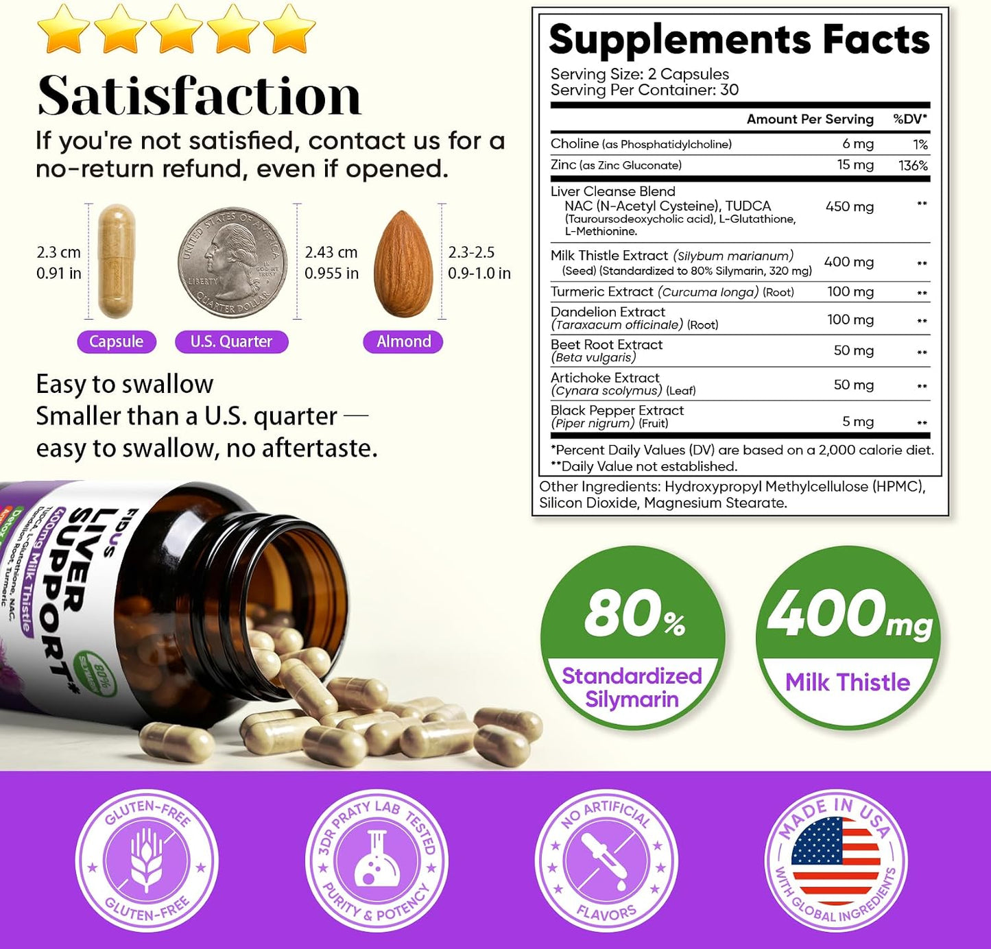 Fidus Milk Thistle Liver Support Detox Cleanse Formula Capsules