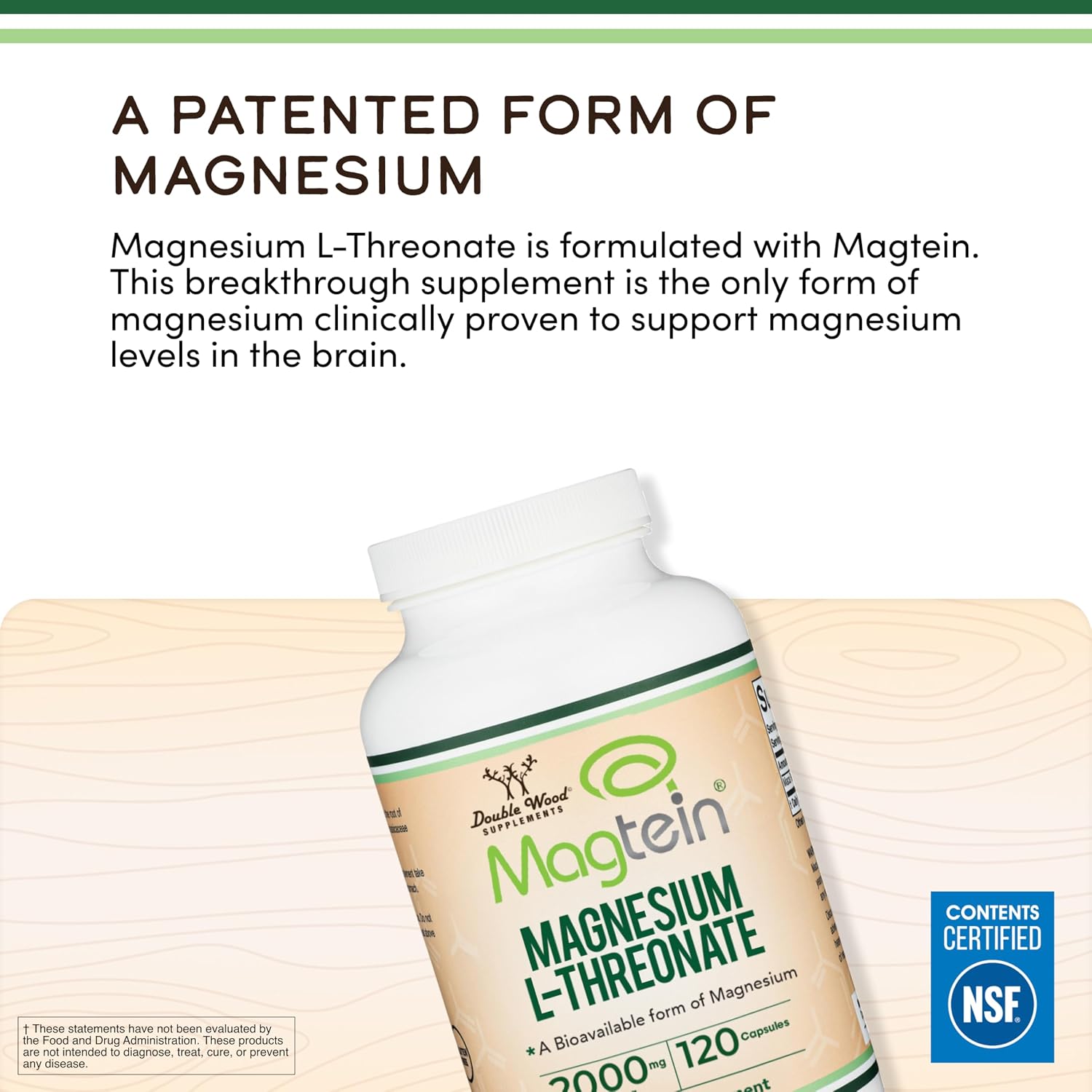 Double Wood Supplements Magnesium L-Threonate Capsules 2,000mg for Cognitive Support