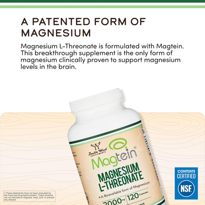 Double Wood Supplements Magnesium L-Threonate Capsules 2,000mg for Cognitive Support