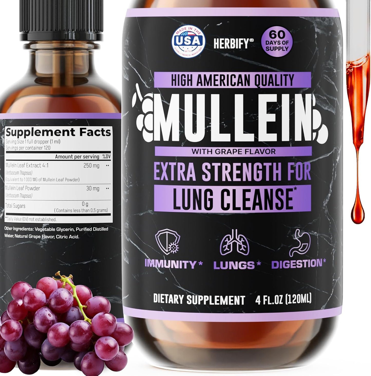 HERBIFY Mullein Leaf Extract Respiratory Support Liquid Drops
