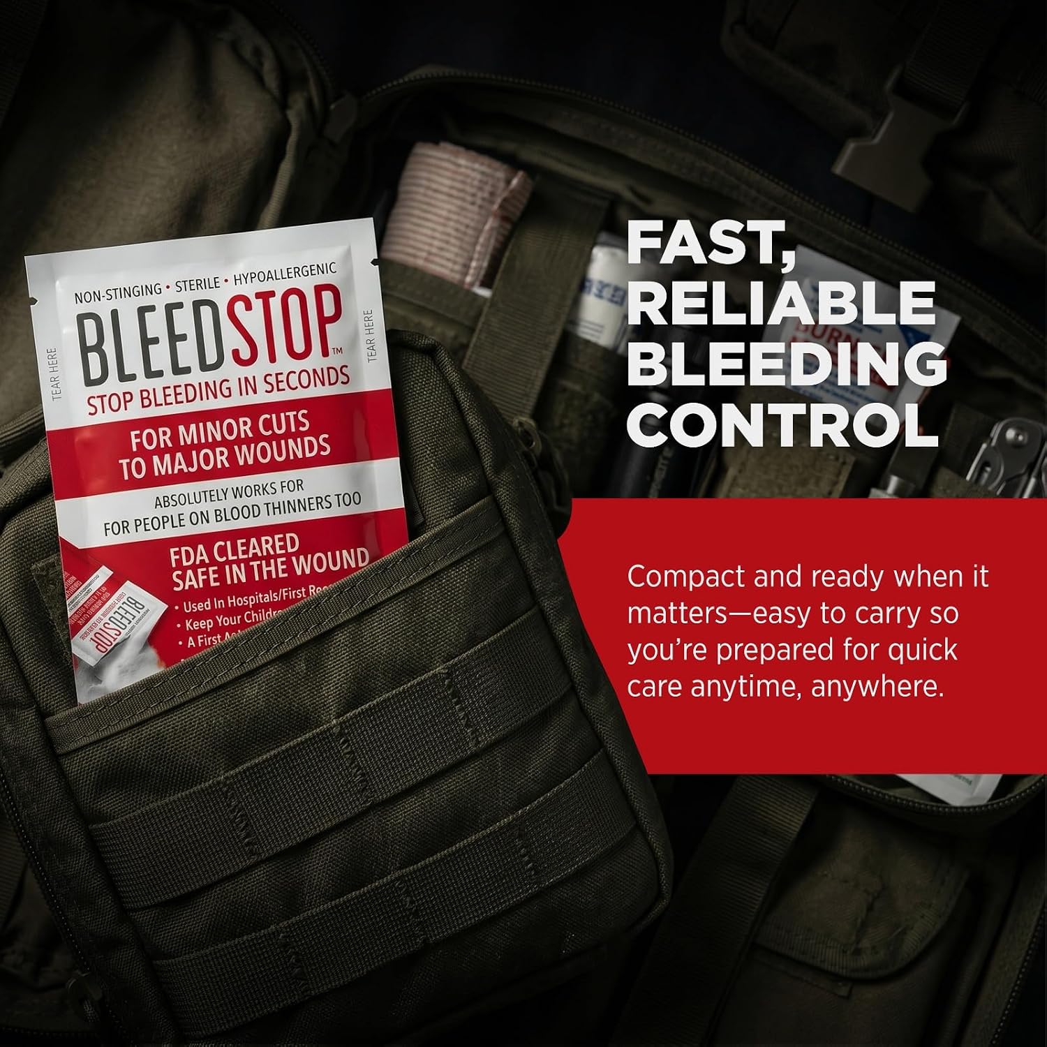 BleedStop First Aid Powder for Blood Clotting Trauma Kit 4 Pouches