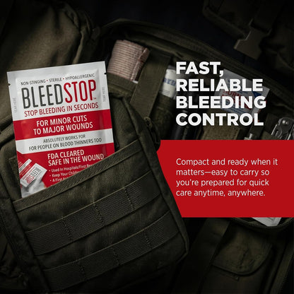 BleedStop First Aid Powder for Blood Clotting Trauma Kit 4 Pouches