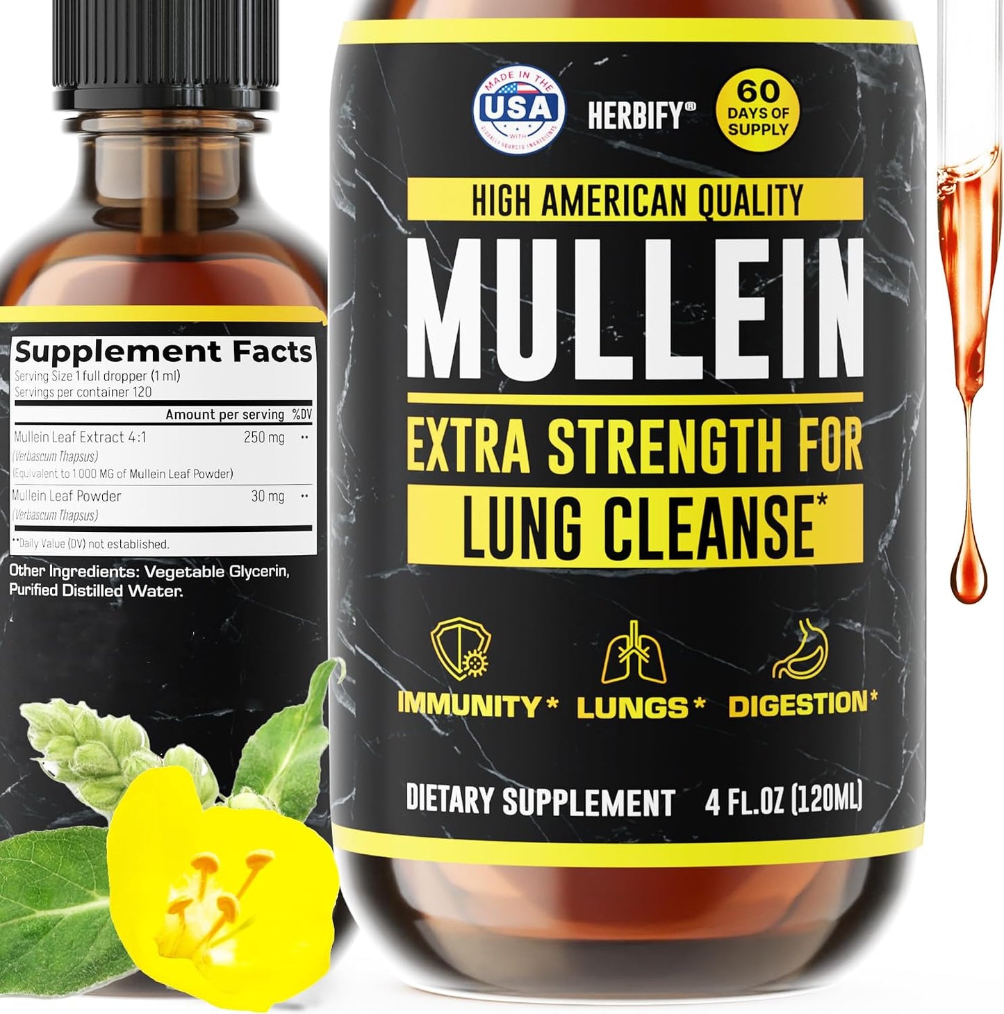 HERBIFY Mullein Leaf Extract Respiratory Support Liquid Drops