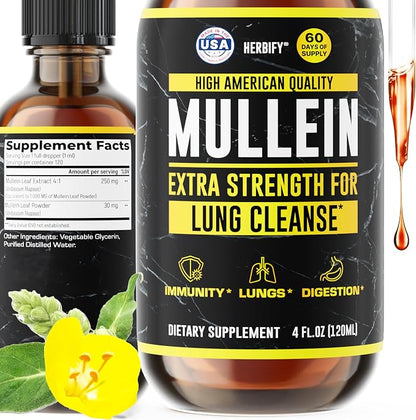 HERBIFY Mullein Drops Lung Cleanse Respiratory Support Liquid