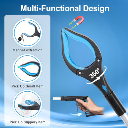 Grabber Reacher Tool 32 in Extra Long Foldable Gripper Heavy Duty Pick Up Stick for Seniors Trash Surgery Recovery Blue