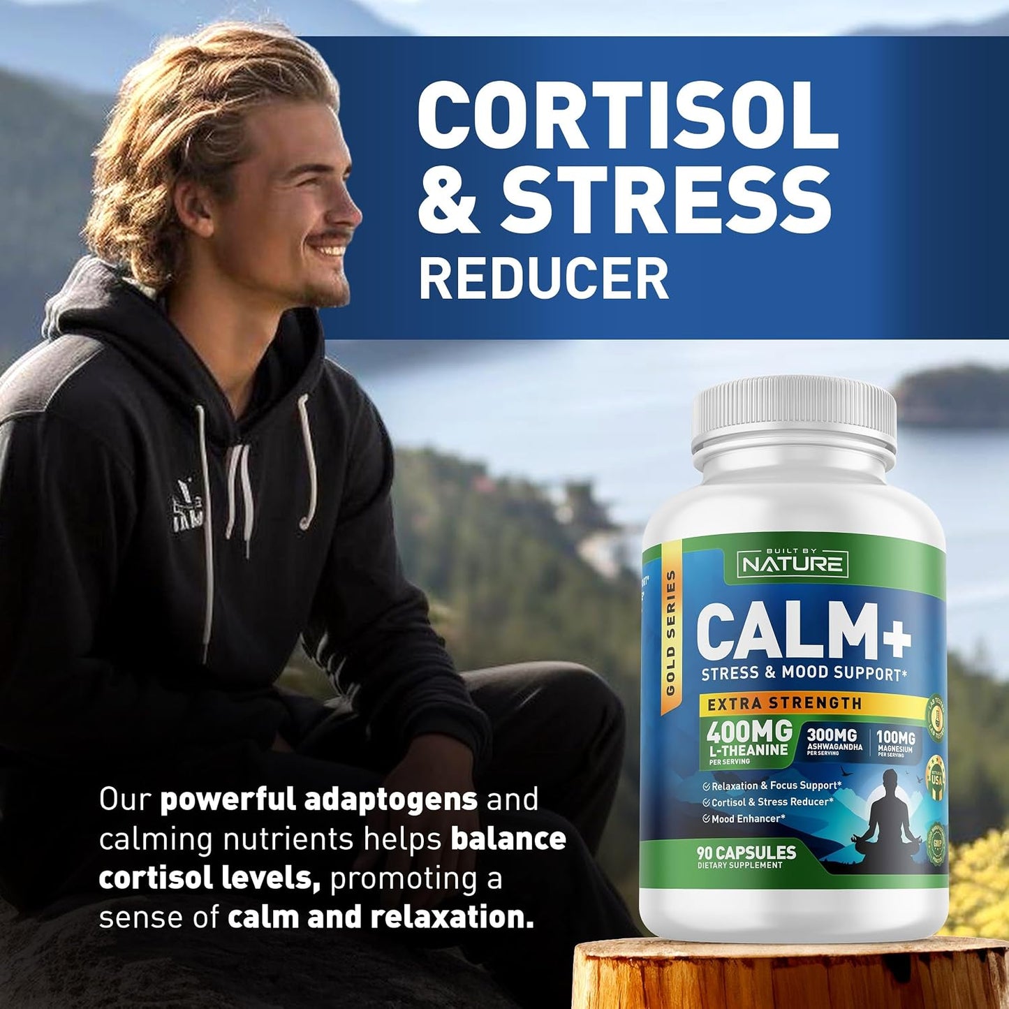 Built by Nature Calm+ Stress Mood Support Supplement Capsules 90 Count